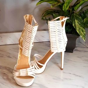 💞Scene 💞Sanje White Ankle Strap High Heels👠